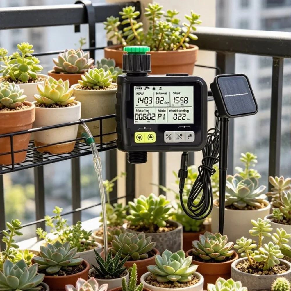 Sun-Driven Drip Irrigation Timer with Rain Detection and 9 Programmable Schedules for Garden Balcony Patio Areas