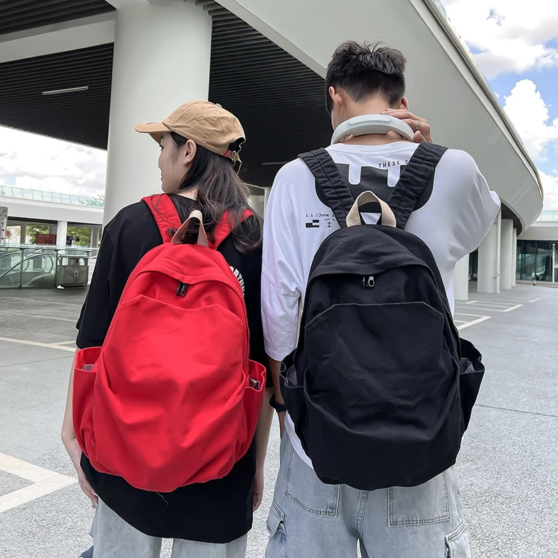 

Large College Style Men's And Women's Backpack Solid Color Washed Canvas Bag Shopping Travel Backpack Women's Fashion Backpack