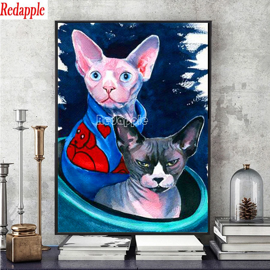 DIY Sphynx Cat Diamond Painting, Full Square Round Diamond, Rhinestone Mosaic, Cartoon Cat, Cross Stitch, Handmade Gift, 5D