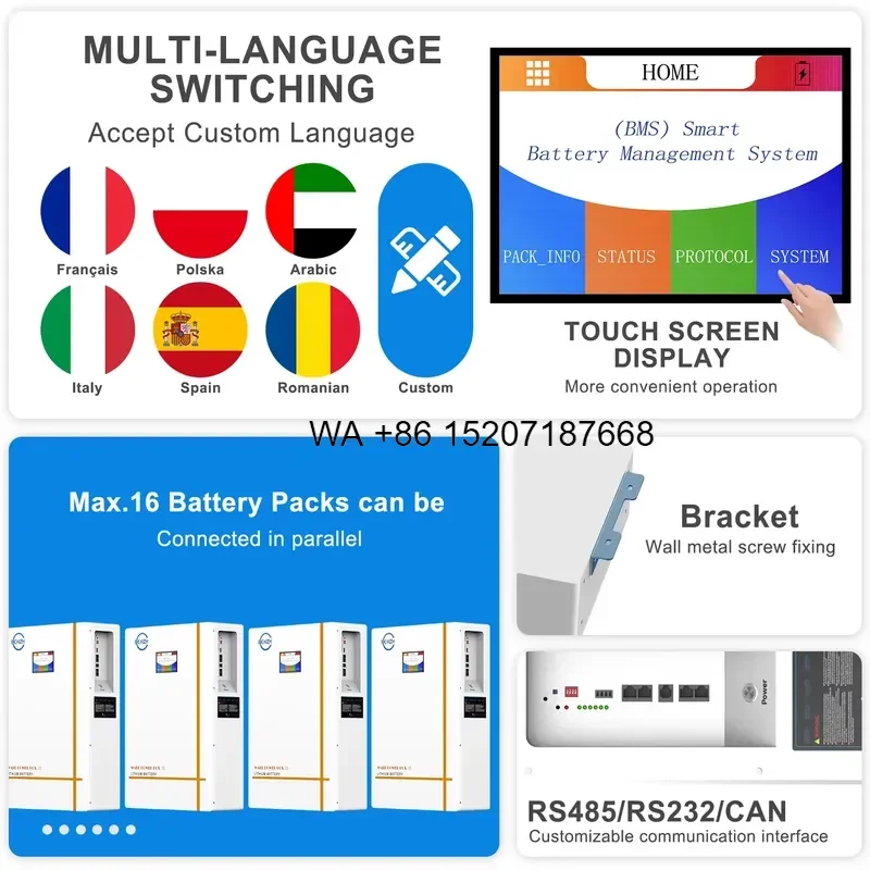 Wmwmnu EU Stock 16Kwh Solar Energy Storage System Powerwall 51.2V 10Kwh 14Kwh 15Kwh 280Ah 300Ah Power Wall Lifepo4 Lithium