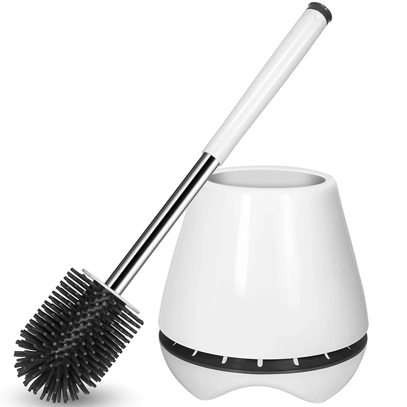 Brosse de cuvette de toilette et support, nettoyant de toilette, brosse de toilette en silicone avec poils en silicone, brosses de toilette ventilées, 2 pièces