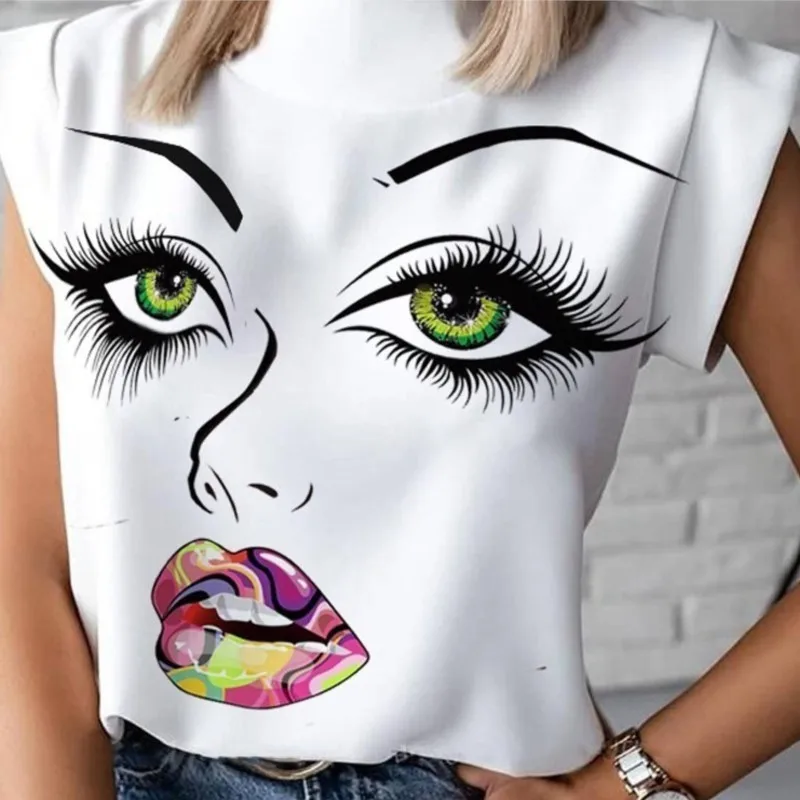 

2025 New Women's Sleeveless Casual Tee Top T-Shirt Round Neck Summer Tops Loose Clothes Casual Fashion Women Female Clothing