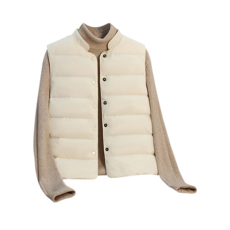 

Women's Cotton-Padded Vest Faionable Small Stand Collar Warm Outerwear Autumn Winter Sle Color Pure Bone Wind Pure ...
