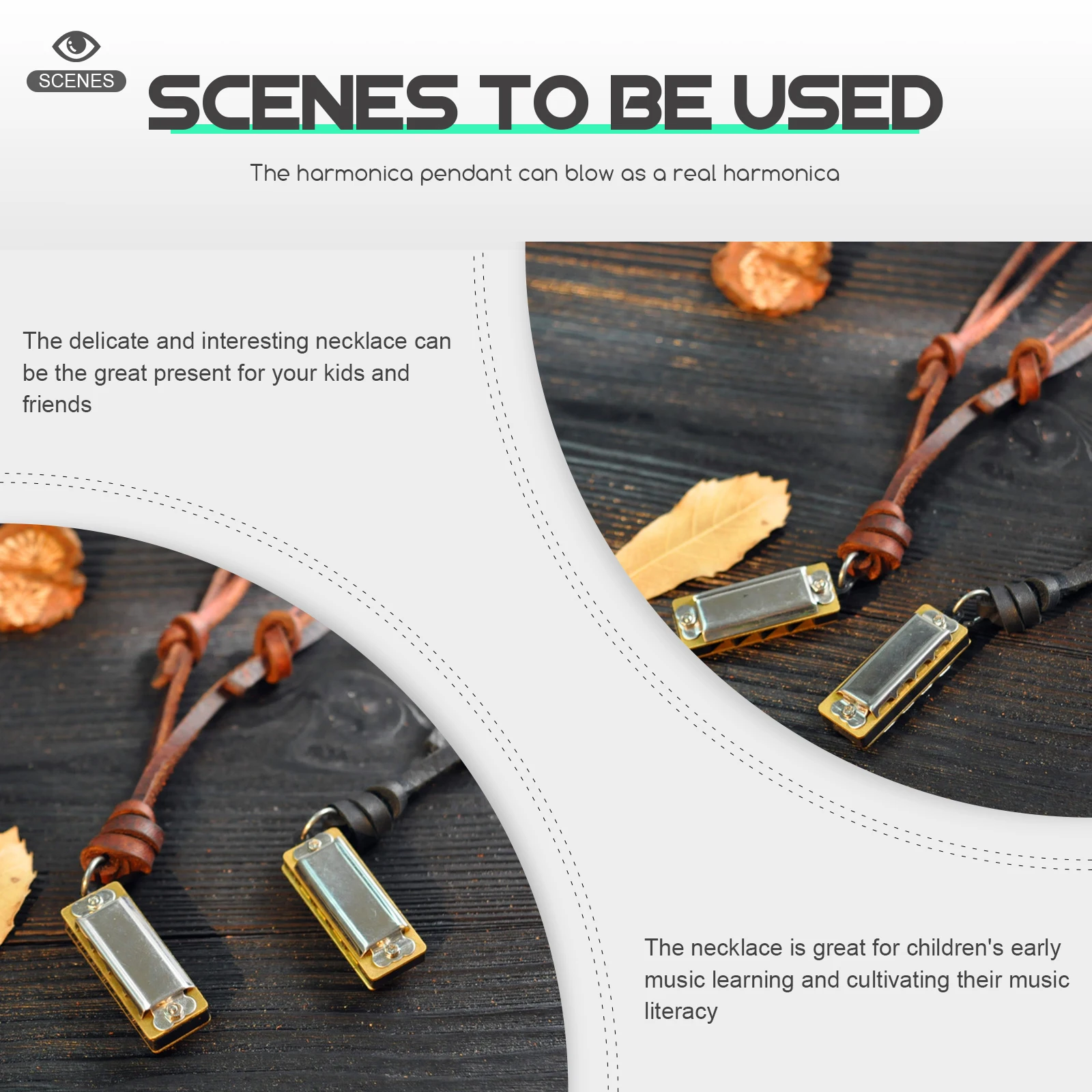 

Mini Harmonica Necklace Pendant Alloy Material Musical Instrument Kids Gifts Festival Present Child Education Toy