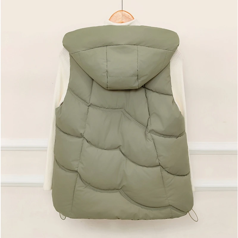 Otoño Invierno nuevo chaleco corto de algodón chaquetas de mujer con capucha chaleco sin mangas bolsillos sólidos cremallera sólido suelto Casual prendas de vestir