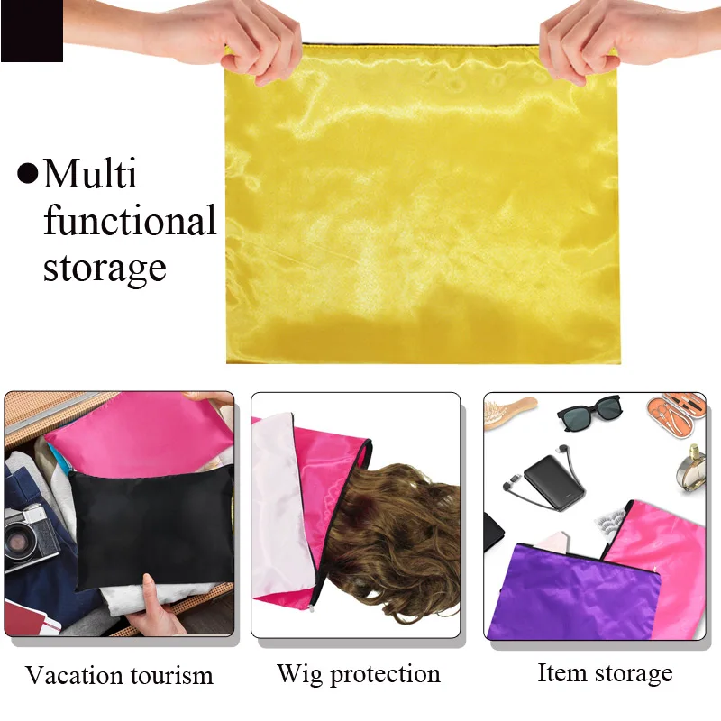 Soft Satin Hair Bags 20Pcs Functional Wig Bags Big Wig Storage Silk Bag Save Space Organizing Hair Extensions Bags With Zipper