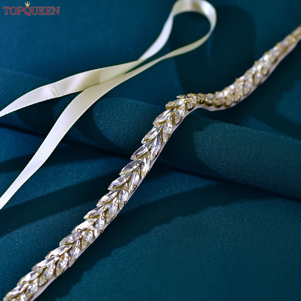 TOPQUEEN High-grade Diamond Wedding Belt Bridal Waist Chain Rhinestone Bridal Thin Belt Wedding Decoration Ribbon Sash S130