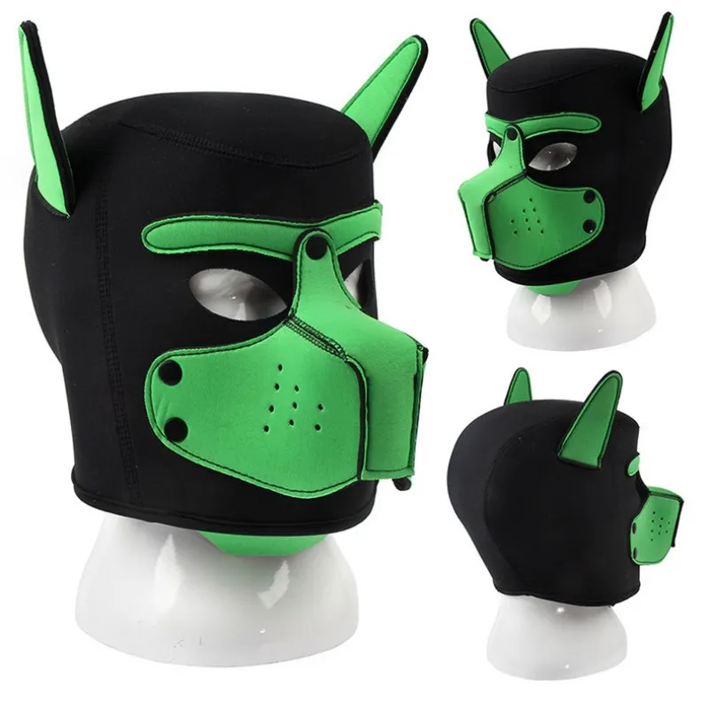 Unisex Sexy Costumes of Men Women Latex Open Mouth Hole Dog Headgear Full Face Fetish Mask Hood for Halloween Pupply Play Party