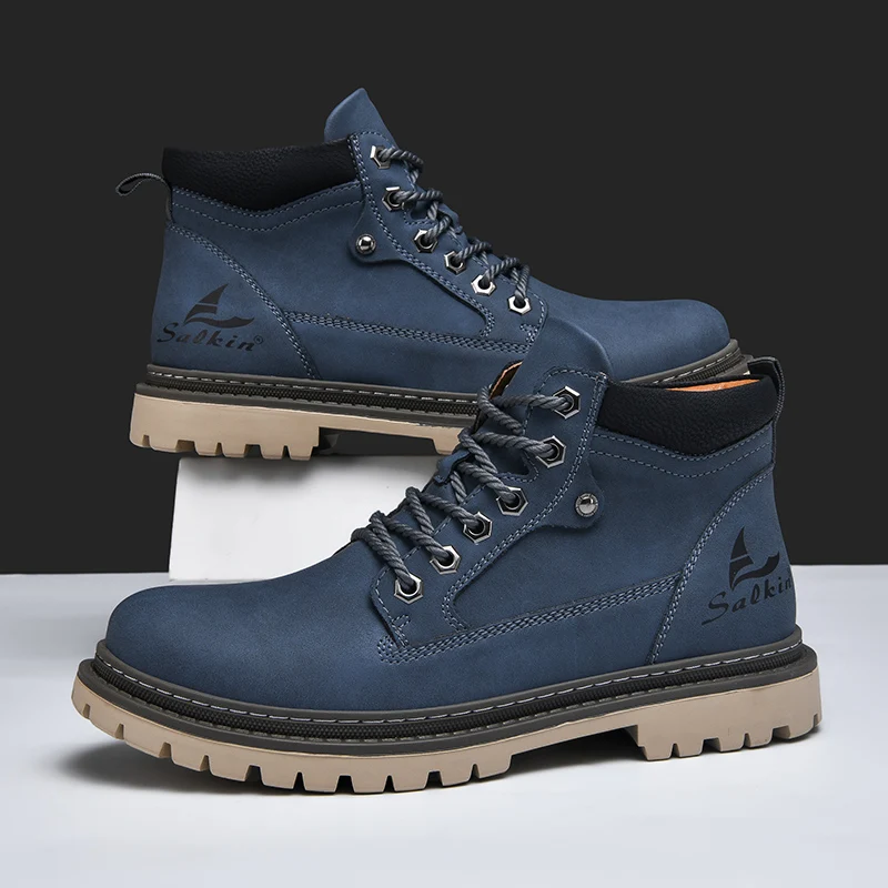 Large Size Handmade Men's Boots, Fashionable Ankle Boots, Retro Lace-Up High-Top Boots, Winter Leather Shoes, Autumn Outdoor Hiking Boots, Sneakers, Hombres, Botas High-Top Shoes, Non-Slip