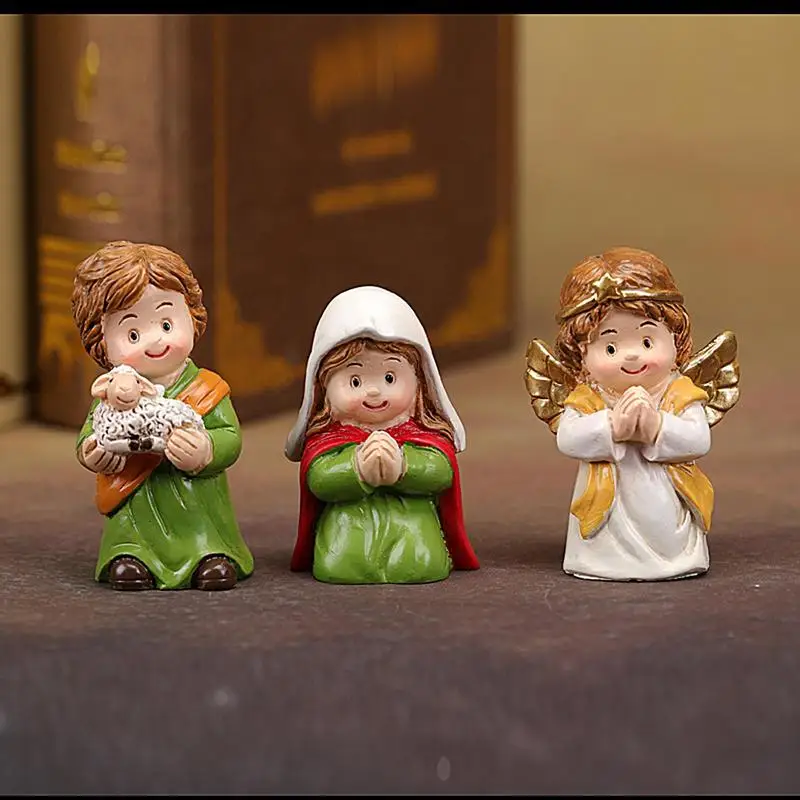 Miniature Kids Nativity Scene Christmas Indoor Scene Statue Figurines Jesus Manger Crib Ornament 12X Christmas Nativity Scene