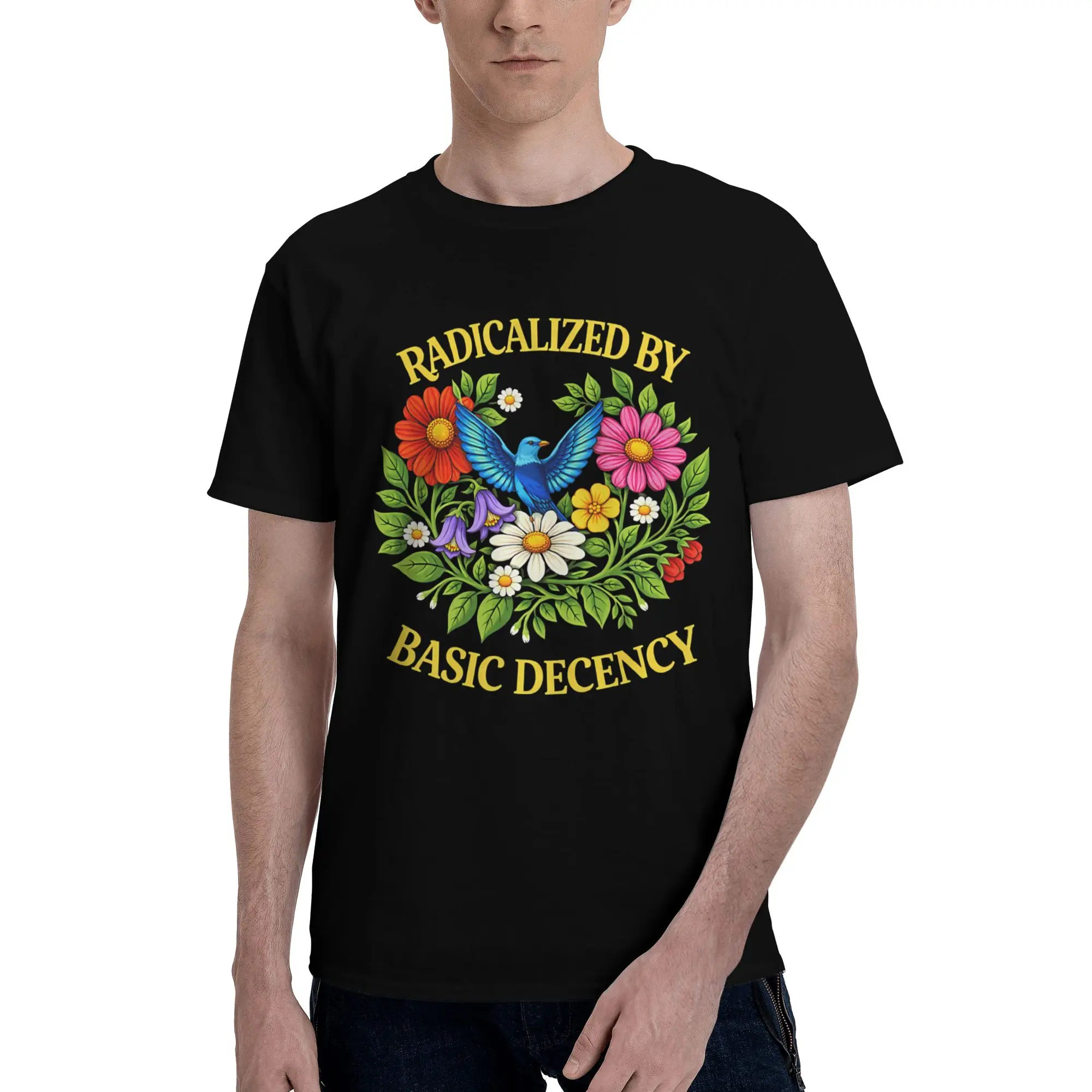1 Piece Floral Funny 100% Cotton T-Shirt Radicalized By Basic Decency Tees Tops For Men