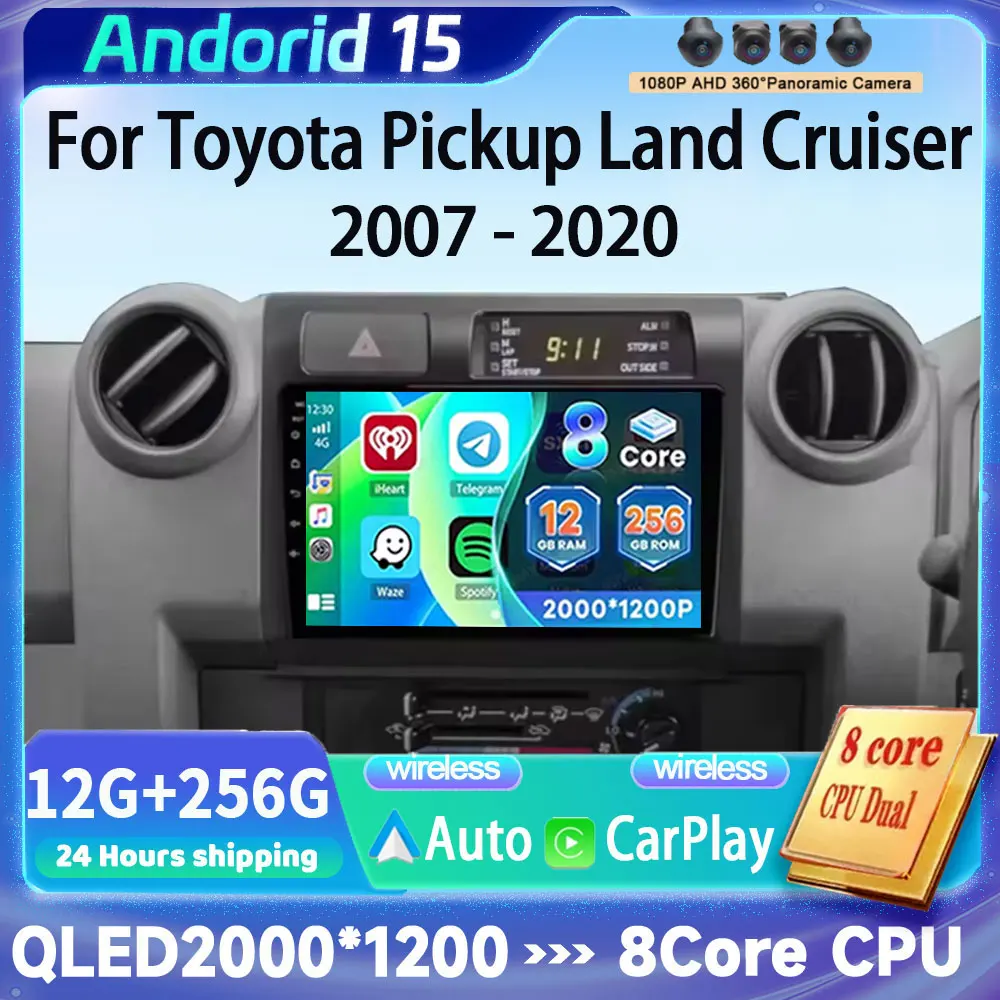 Android 15 Carplay Car Radio For Toyota Pickup Land Cruiser LC 70 79 Series 2007-2020 Multimedia Player Stereo 2din Head Unit