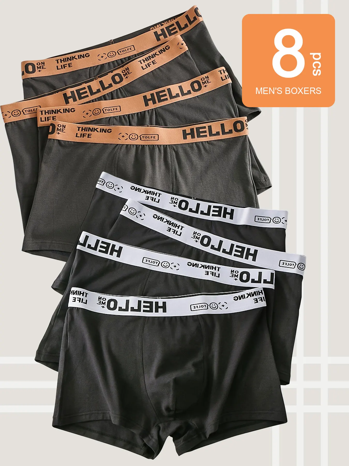 

8-Piece Men's Boxers Set | "HELLO" Fun Waistbands Super Eye-Catching, Breathable & Skin-Friendly Like Cloud Touch