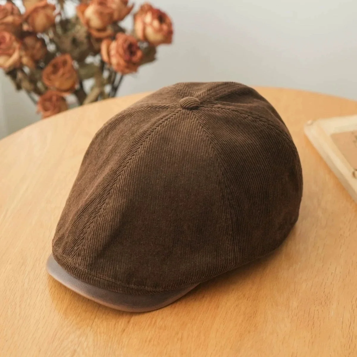 Vintage Coffee-coloured Washed Denim Baseball Cap – Versatile Flat-brimmed Cap, Casual Beret, Newsboy Cap