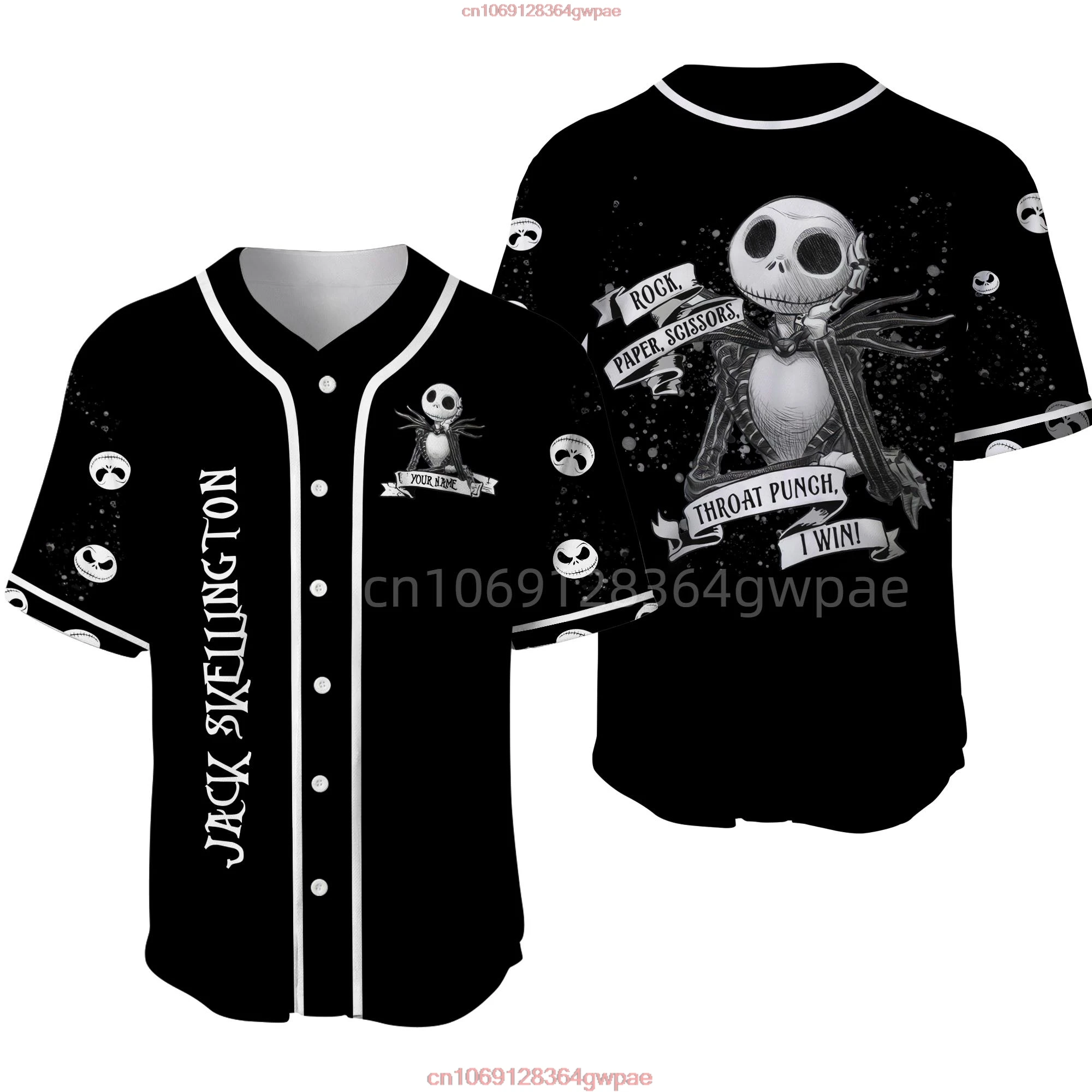 Custom Name Nightmare Before Christmas Jack Skellington Baseball Jersey Men\'s Women\'s Short Sleeve Jersey Disney Baseball Jersey