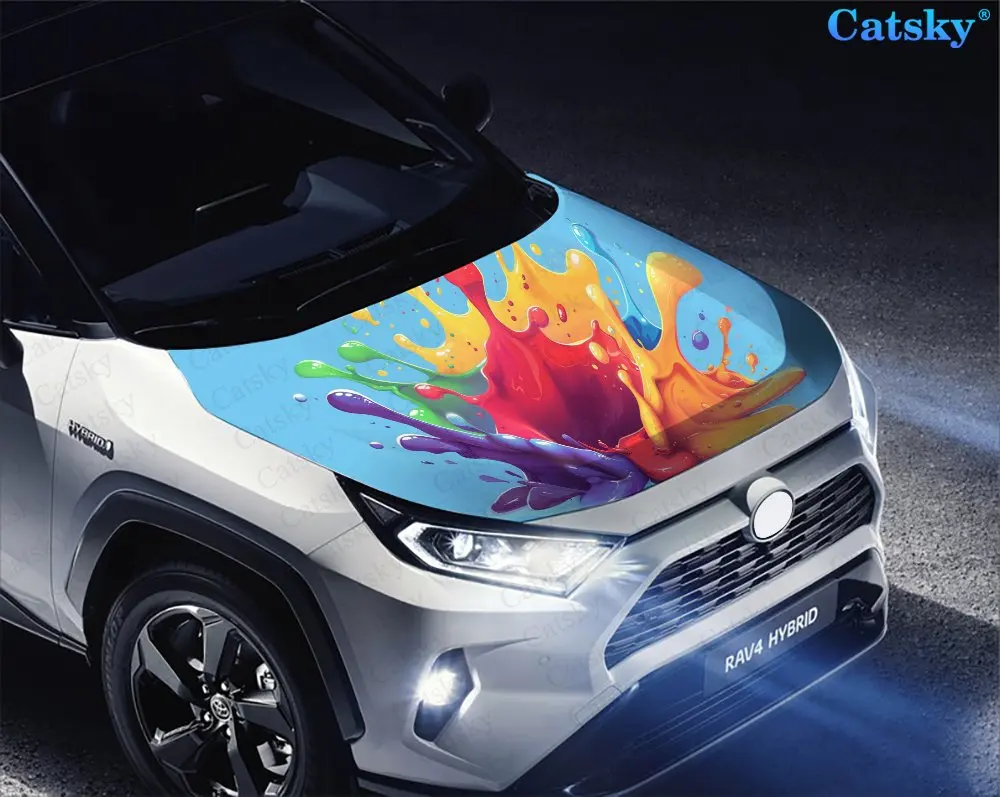 غلاف غطاء سيارة مطبوع بألوان غير منتظمة ، ملصق فينيل ، غطاء محرك رسومات للشاحنة ، زينة إكسسوارات سيارات ذاتية الصنع ، غلاف لاصق #4