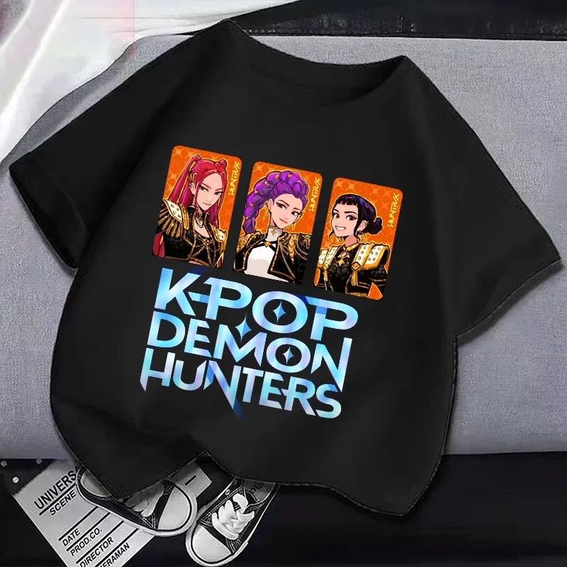

New KPop Demon Hunters Kids T Shirts Cartoon Anime Printed T Shirt Boys Girls Casual Short Sleeves Tops Children's Clothing