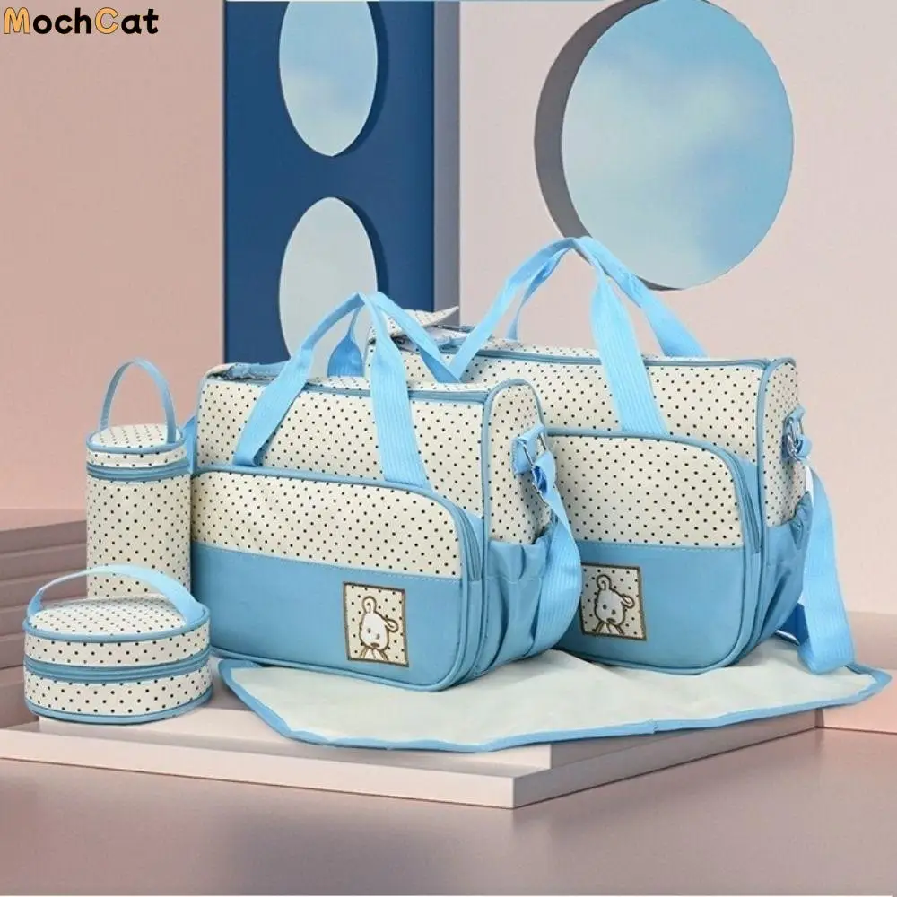 

5Pcs/Set Large Capacity Baby Bag for Mom Multifunctional Changing Pad Travel Stroller Organizer Fashion Independent Bottle Pouch