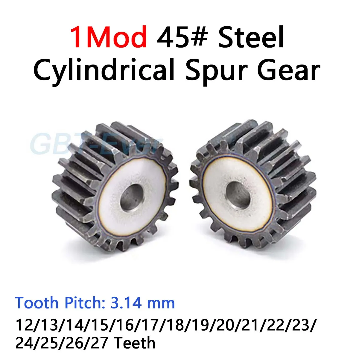 1Pcs 1Mod Cylindrical Spur Gear 12-27T Tooth 45# Steel Transmission Gear 1M 12/13/14/15/16/17/18/19/20/21/22/23/24/25/26/27Teeth