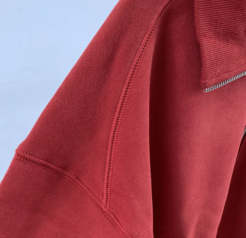 New style jacket for niche women, plush semi high neck zipper, loose fleece, pure cotton sweater