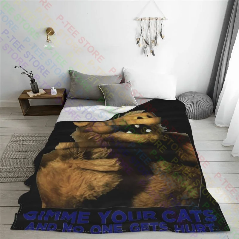 Alf Gimme Your Cats Funny Birthday Blanket Luxury Flannel Coral Fleece Bedding Travel Camping Blanket