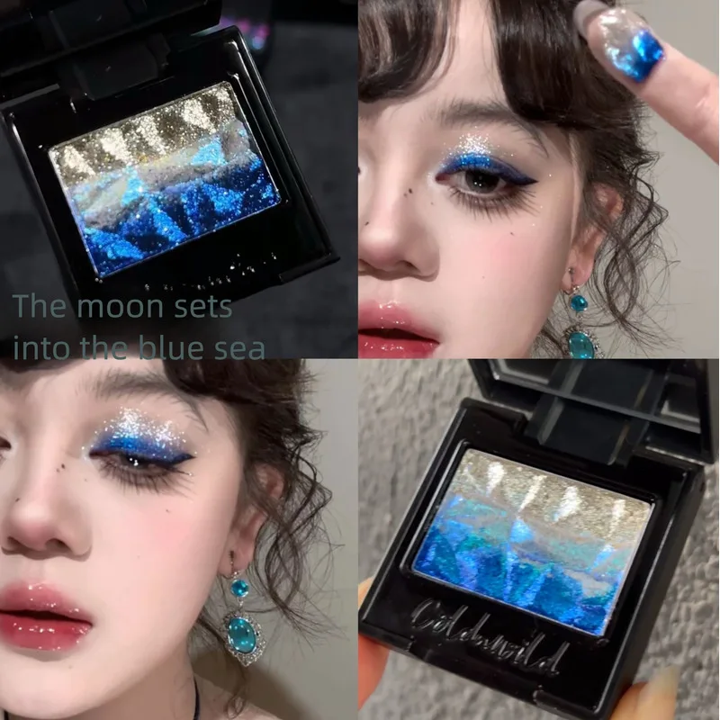

Moonset Blue Sea Monochrome Eyeshadow, High-concentration Optical Chameleon Gradient Color Blue Series