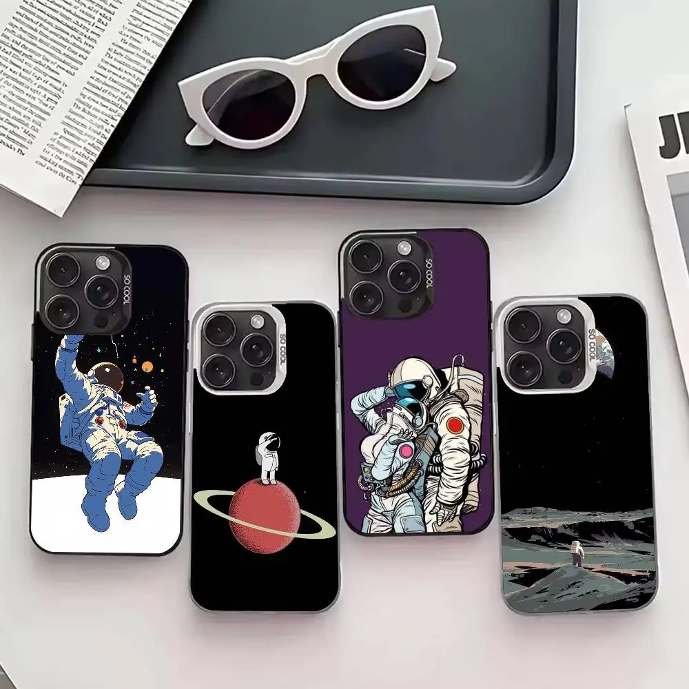 

C-Cartoon S-Space Astronaut Phone Case For iPhone 17,16,15,14,13,12,11 Plus,Pro Max,XS,Colored silver phone case