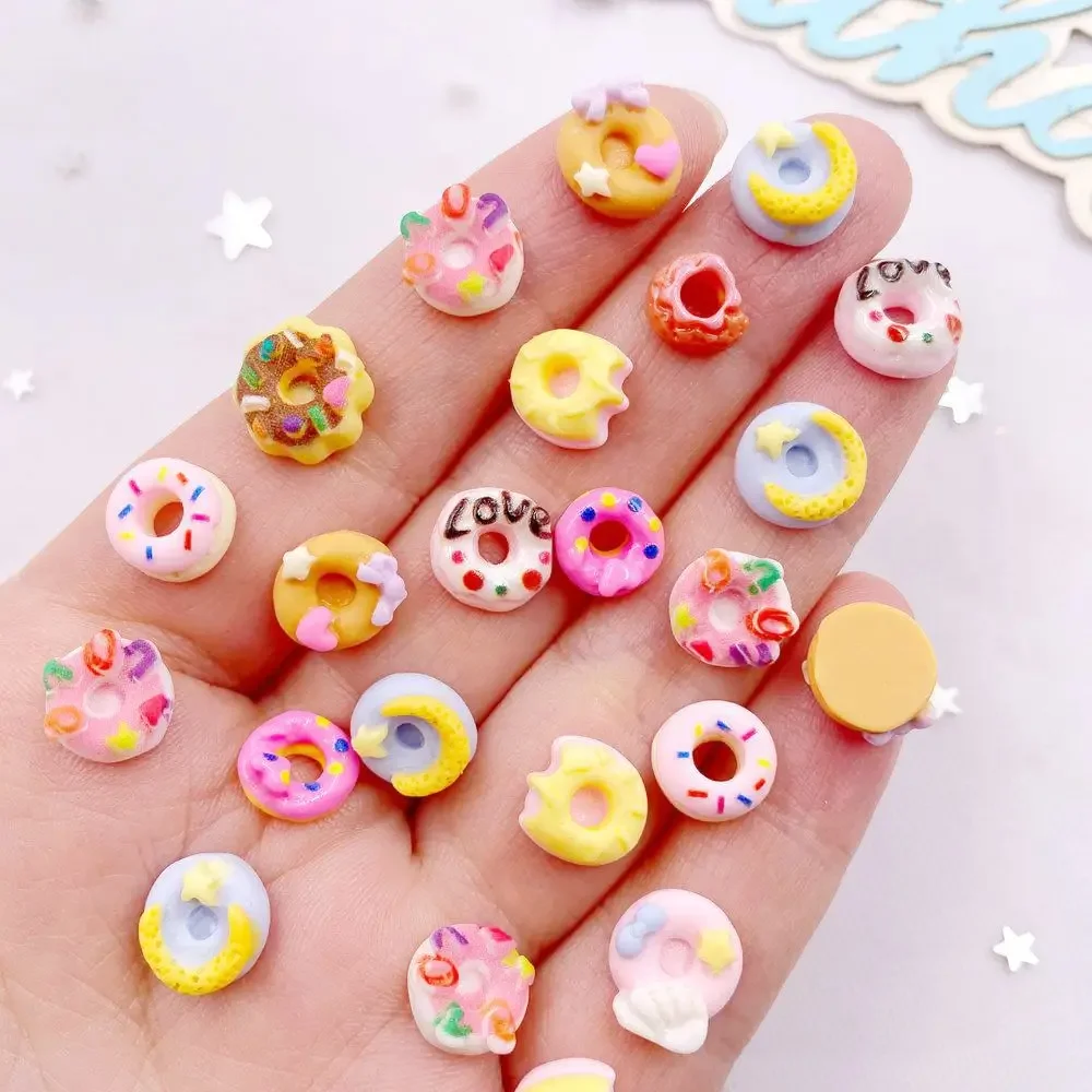 50pcs Colorful Resin Mini Painted Cheese Heart Star Chocolate Donut Nail Art Flatback Stone Figurines Scrapbook DIY Decor Crafts