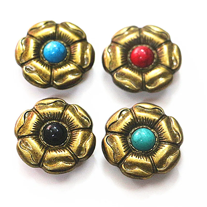 27mm Western Sun Flower Turchese Fibbia decorativa Conchos Bottoni posteriori a vite Articoli in pelle fai da te Accessori per la lavorazione della