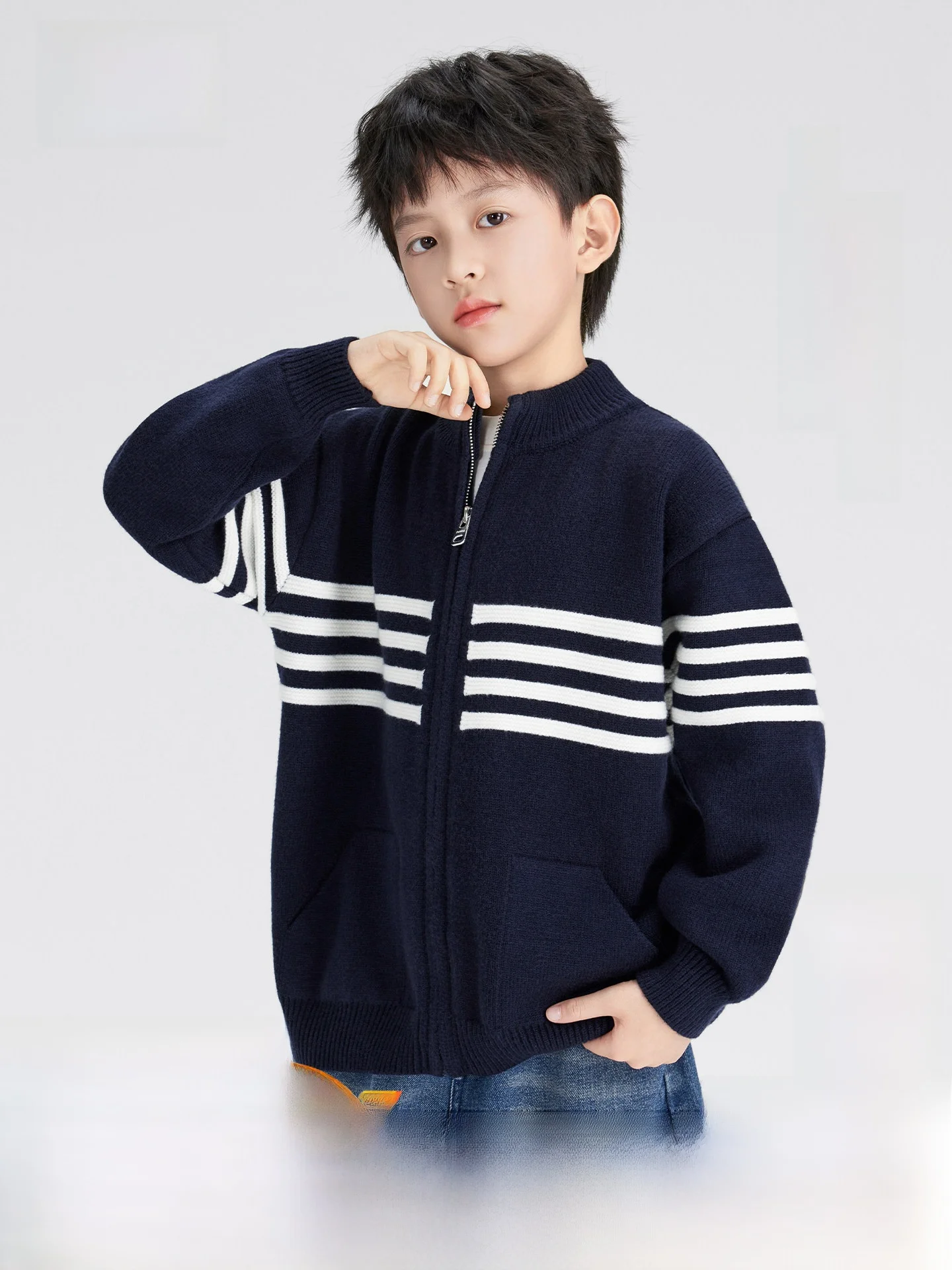 Autumn Winter Boys Sweater Soft Cozy Long Sleeve School Style Jacket for Kids Toddler Children's Fashionable Versatile Outerwear