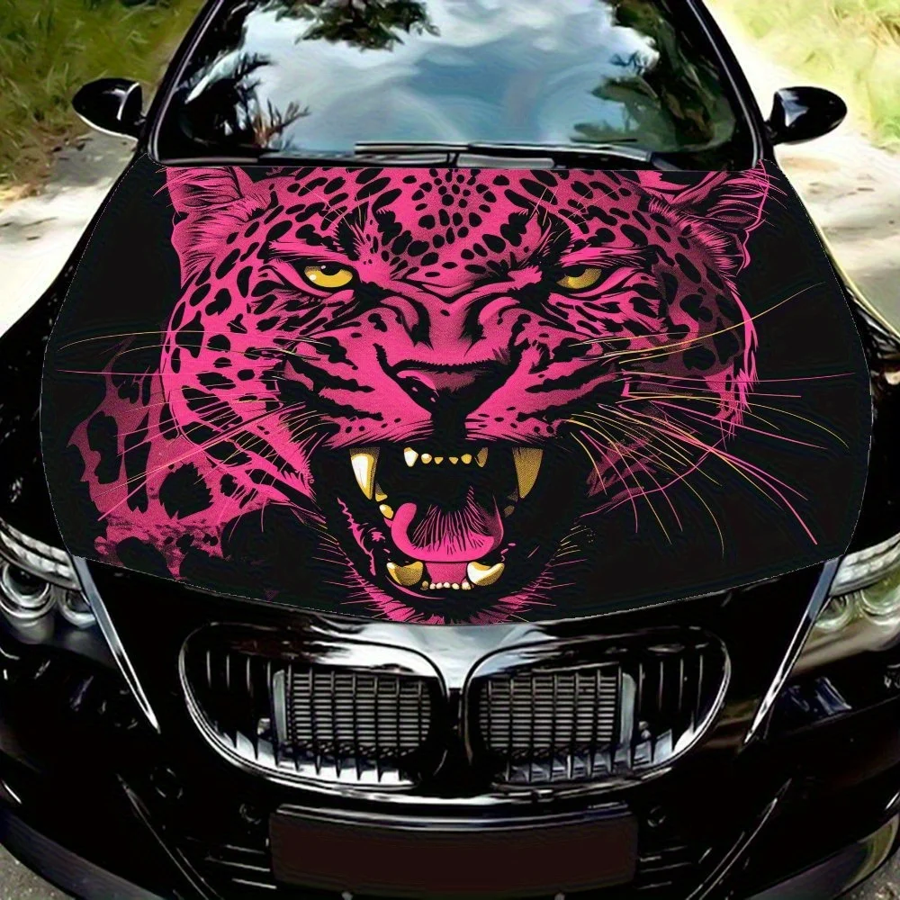 

Open Mouth Roaring Pink Leopard Car Hood Sticker Wrap Vinyl Film Hood Sticker Sticker Car Hood Protective Film