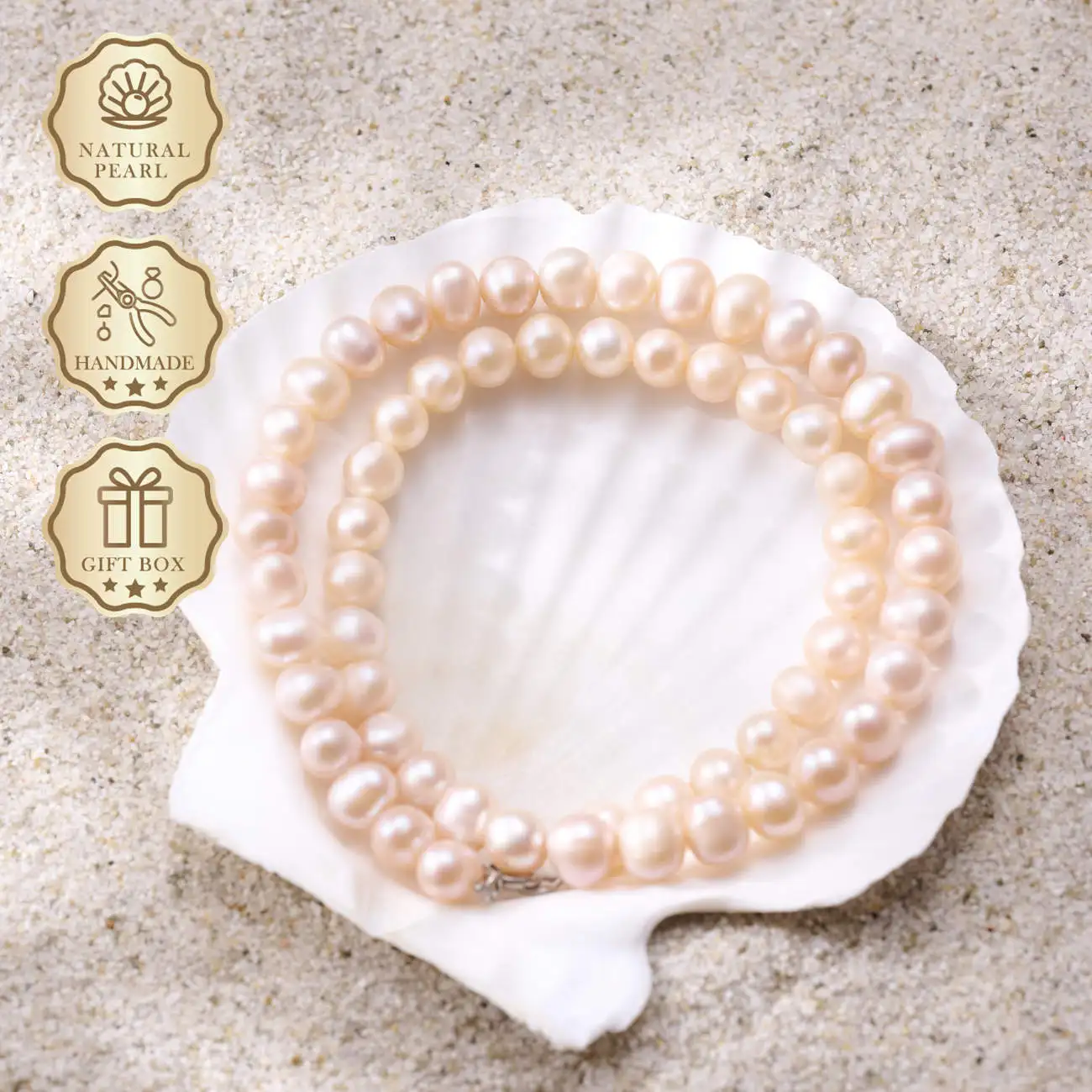 

MYSOYA Pink Freshwater Pearl Necklace 8–9mm with Silver Bubble Clasp, Gift Box, Ideal Birthday Gift