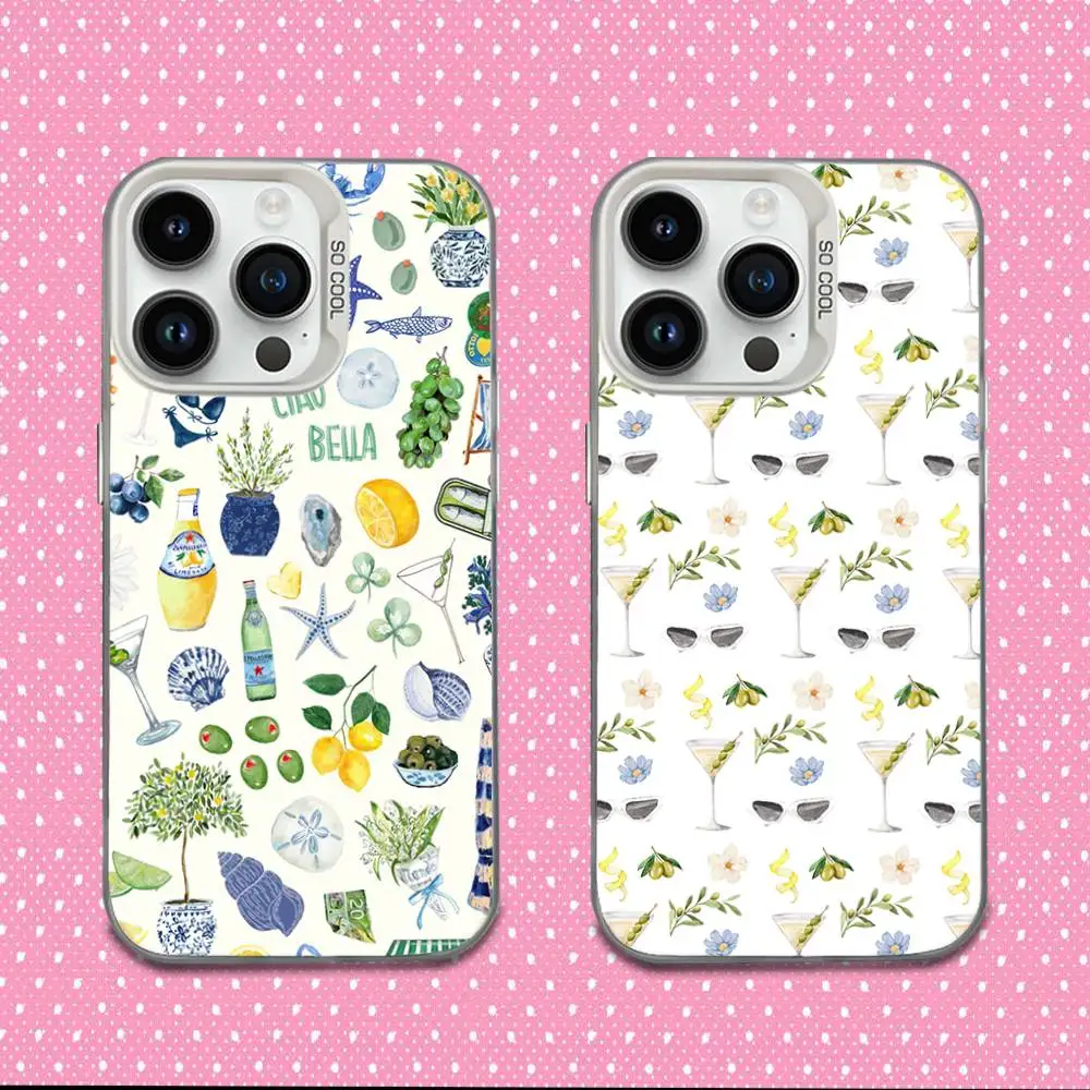 

Summer Lemon Cocktail Wine Phone Case For iPhone 16,15,14,13,12,11,Mini,Pro,E,MAX White Candy Matte Shockproof Cover