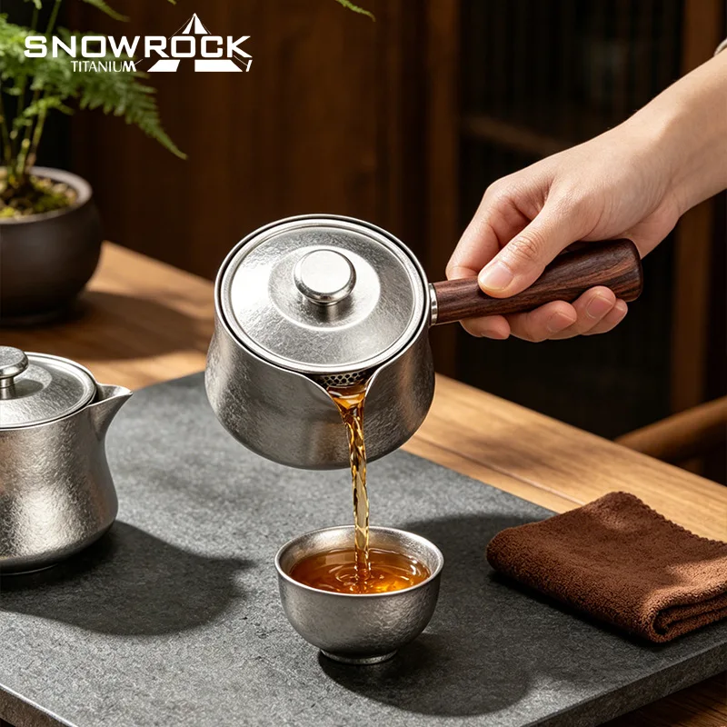 200ml Pure Titanium Tea Infuser/Tea Set/Equalizer Cup with Wooden Side Handle, Anti-Bacterial, Fresh Preservation, Lightweight