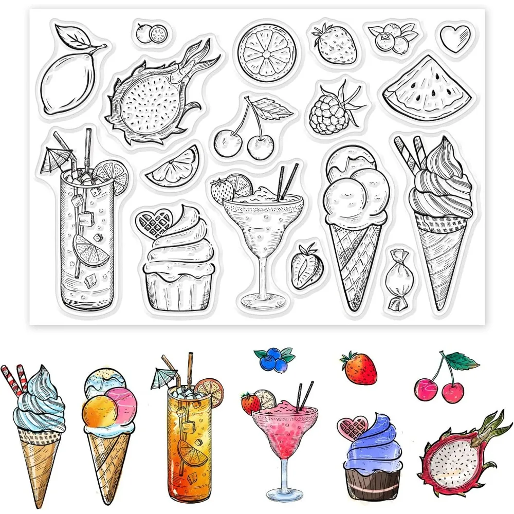 1PC Food Pattern Clear Stamps Ice Cream Fruit Juice Cupcake Silicone Transparent Seal Stamps Lovely Food Rubber Stamps