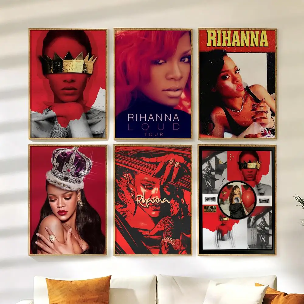 R-Rihanna Poster Wall Stickers HD Painting Self Adhesive Art Decals for Bedroom Living Room Home Decor
