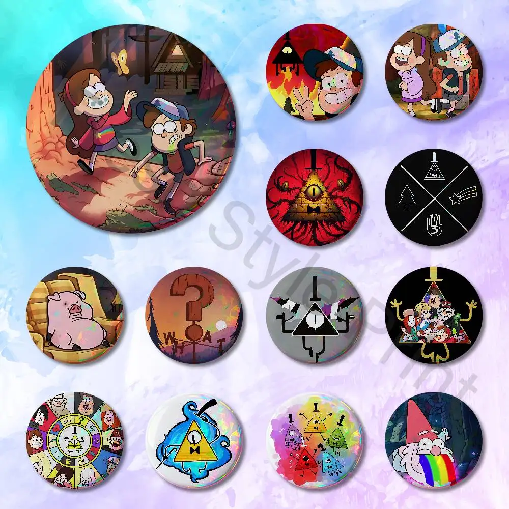 

Cartoon G-Gravity F-Falls Enamel Pin Tinplate Round Brooch Cosplay Nijigen Otaku Culture Badges 58mm 44mm 32mm 75mm 25mm