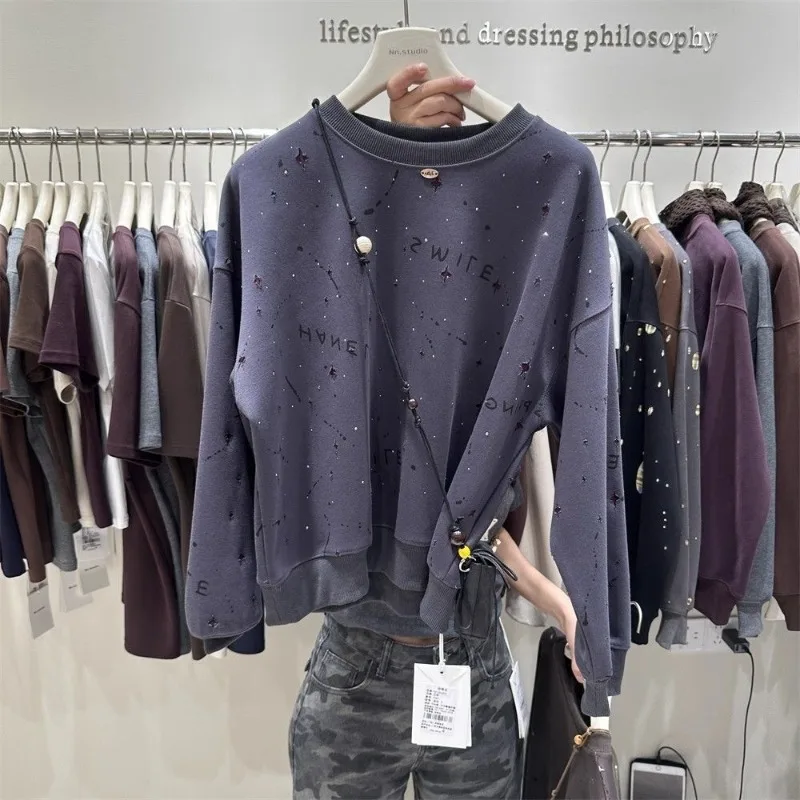 خريف جديد المرأة معطف قصير فضفاض الأوروبي بأكمام طويلة البلوز جولة الرقبة البلوز #2