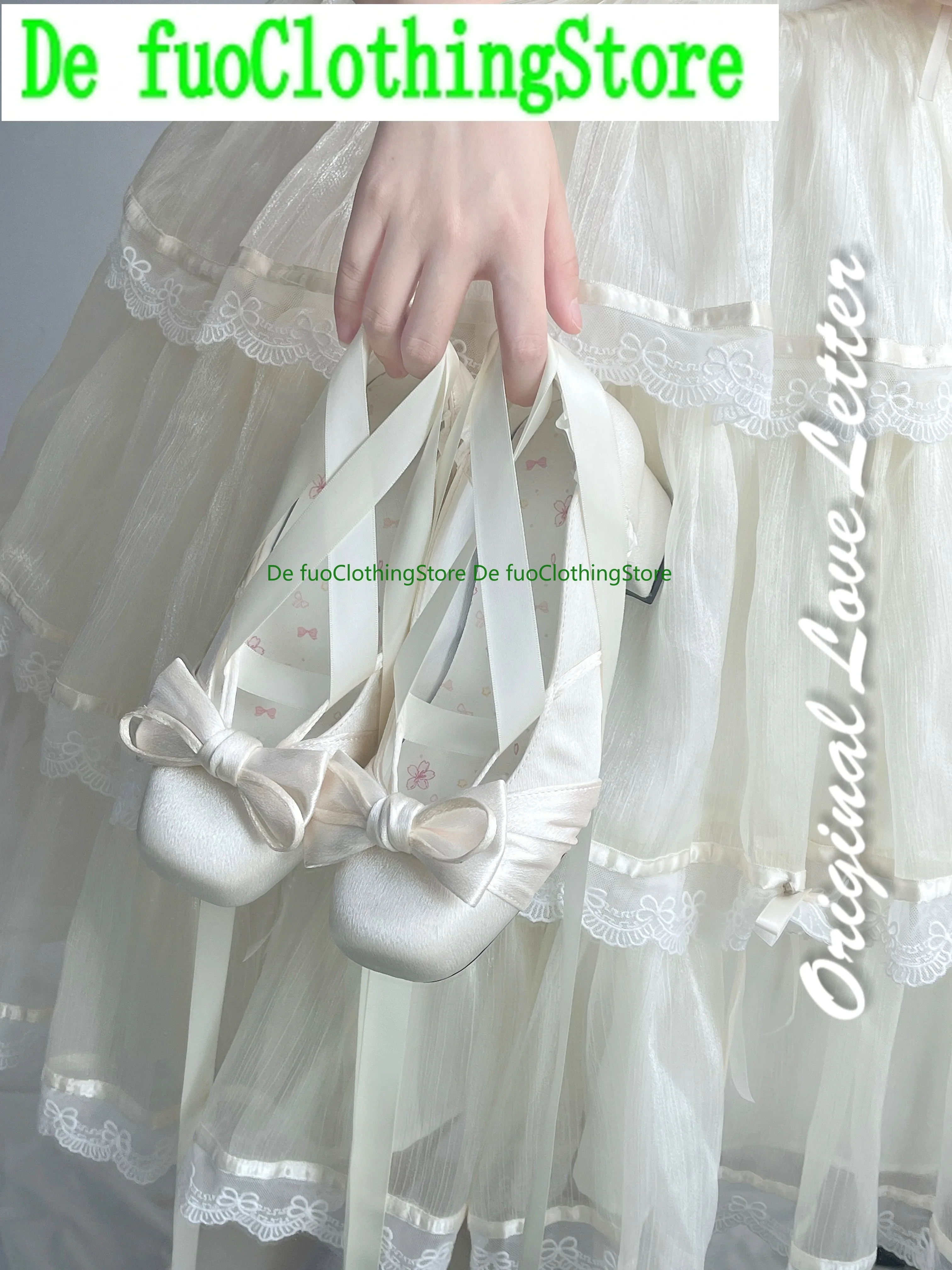 DefuoClothing Autumn New  Style Square  Elegant Low Heel Satin Mary Jane Shoes Women Girls Sweet Elegant Bandage Ballet Shoes