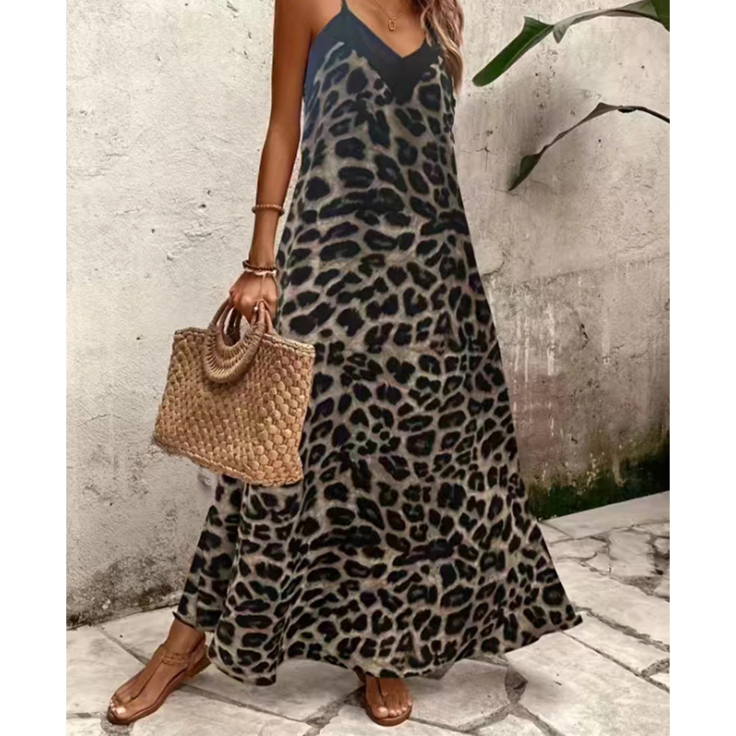 

Women's Leopard Print Dress Sexy V-neck Temperament Summer Dress