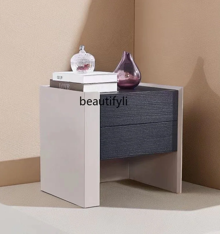 

xzSolid Wood Paint Bedside Table Bedroom Designer Italian Minimalist Creative Storage Bedside Locker