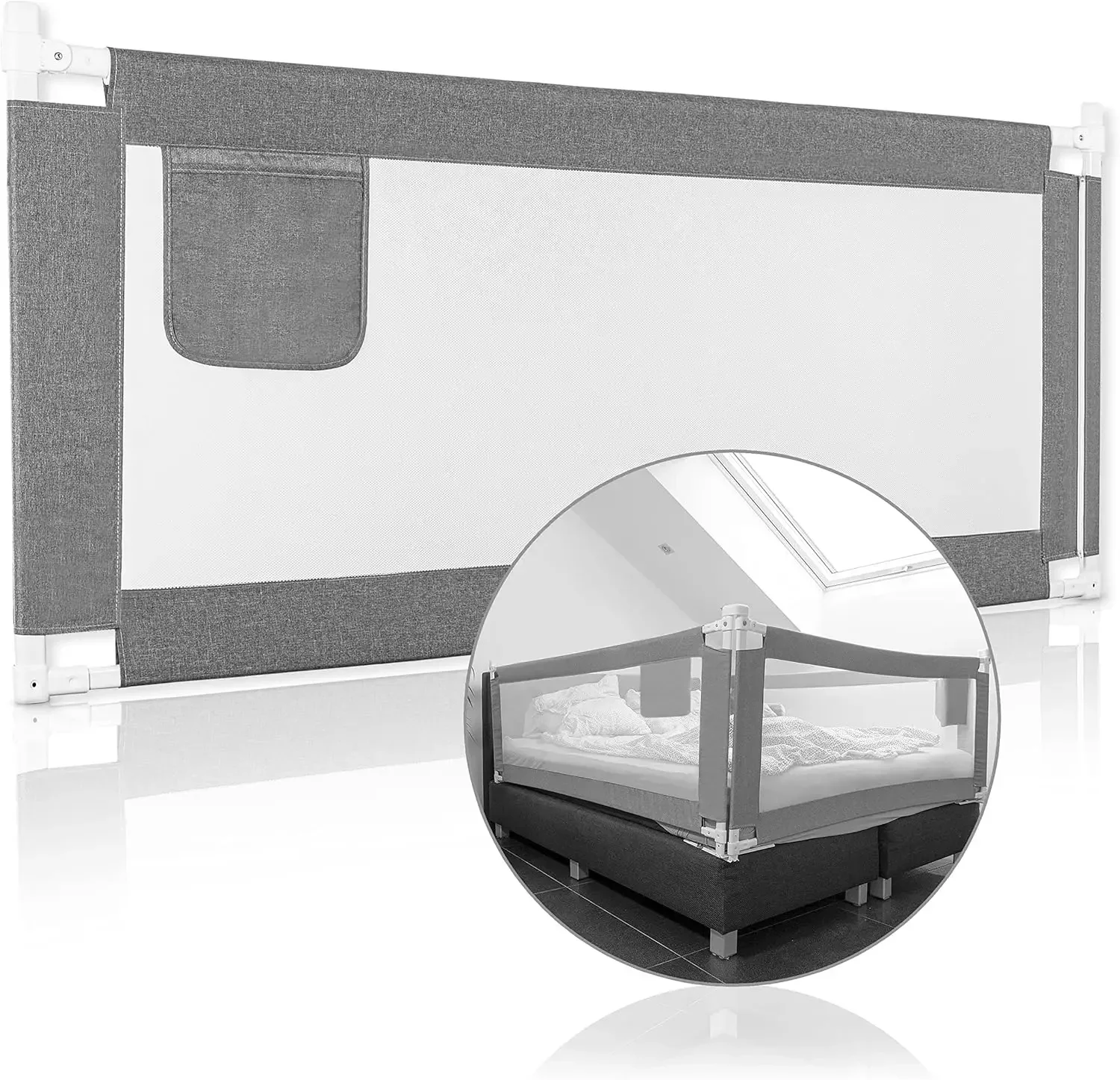 RAWVEL ®   Bettgitter grau [2m], Labor geprüft – Rausfallschutz Bett [Eine Seite], Bettschutzgitter
