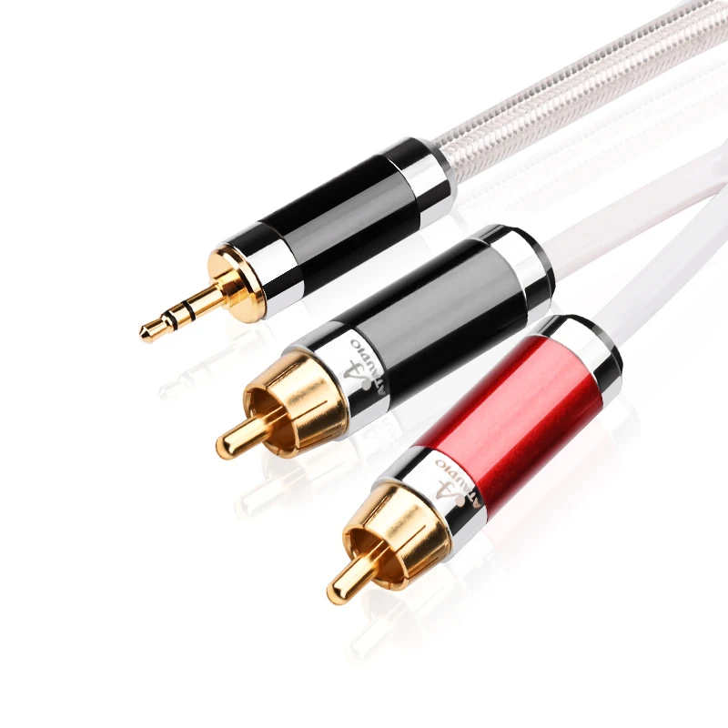 ATAUDIO HiFi 3.5mm to 2RCA Audio Cable Hi-end 7N OCC Noise-free Stereo 3.5 Jack to 2RCA Male for Amplifiers Audio Home Theater