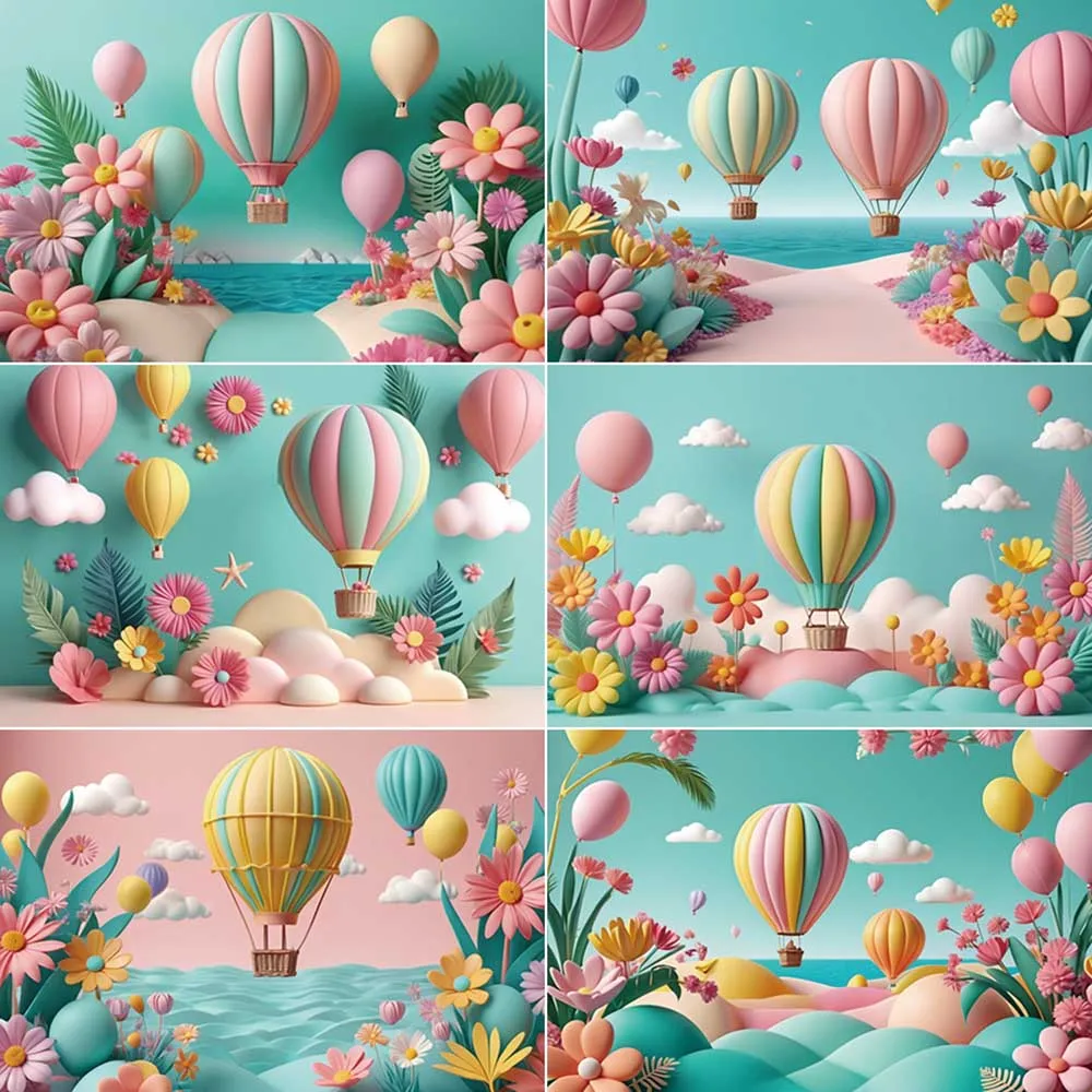 MOON.QG 3D Balloon Flower Children Backdrops Tropical Summer Holiday Background Customized Party Decoration Photobooth Props