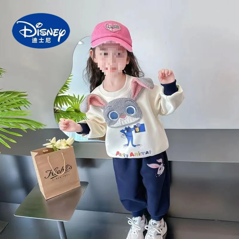 

Disney Girls 2025 Spring Set, Embroidered Cartoon Hoodie & Pants Two-Piece, Trendy Long Sleeve Outfit
