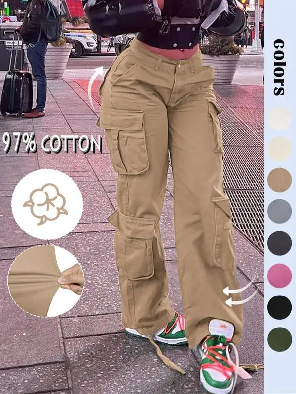 캐주얼 여성 작업복 바지 멀티 포켓 전술 크로스보더 신상 미국 레트로 디자인 롱 팬츠