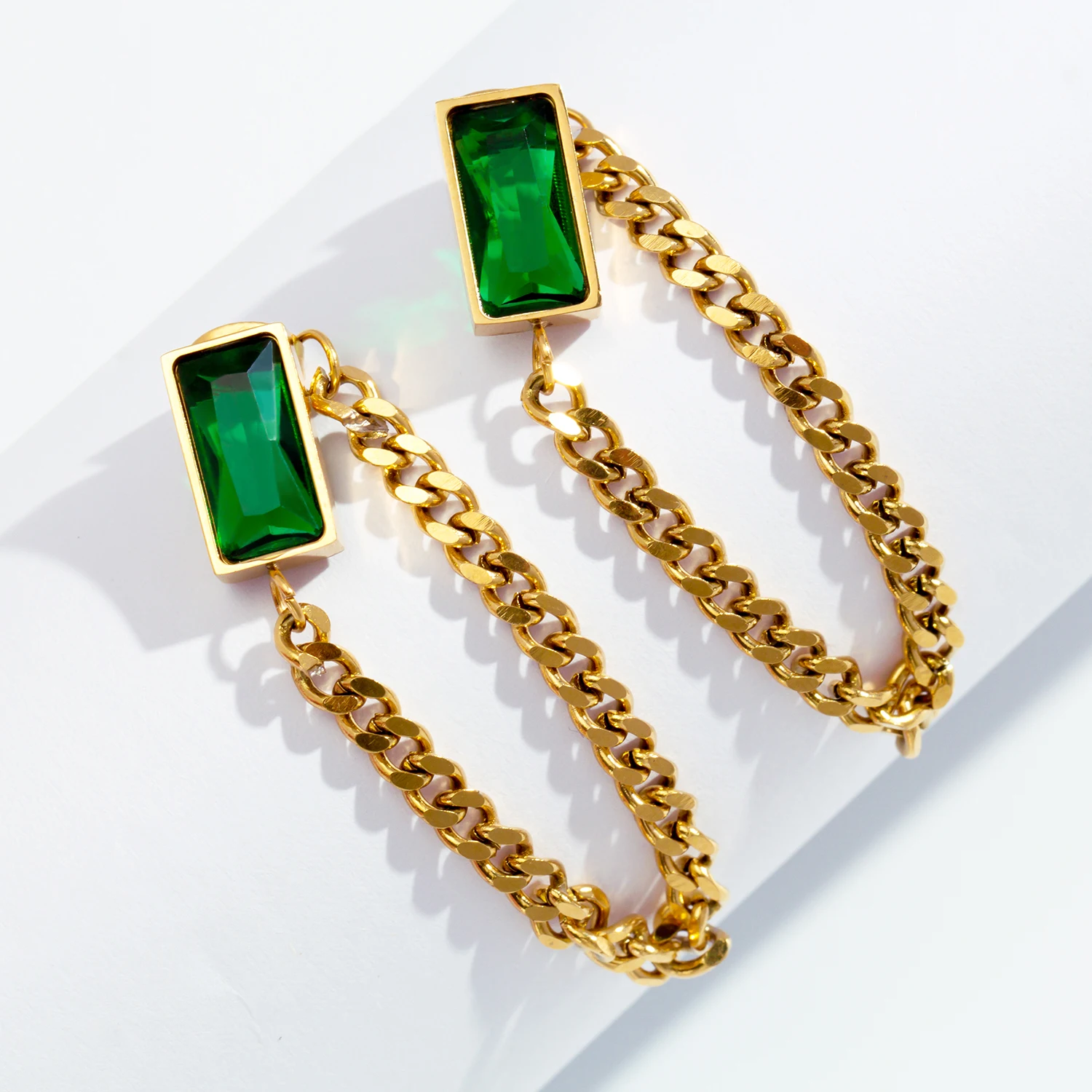 Stainless Steel Tassel Green Female Earrings Temperament Earrings for Woman