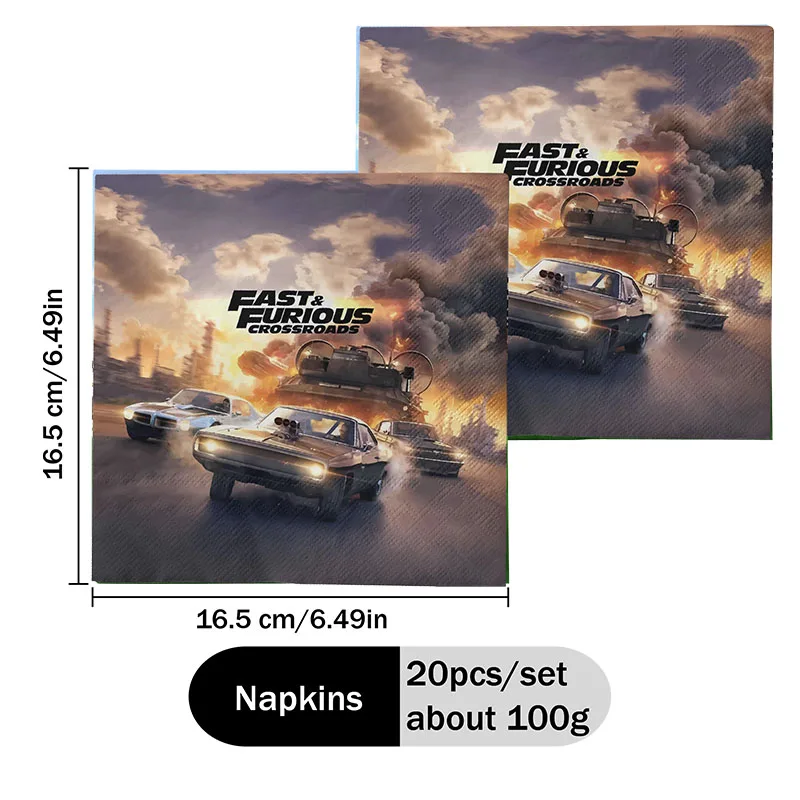 ワイルド・スピードのテーマパッケージ 21 個 - ナプキン 20 個 & テーブルクロス 1 個 子供の誕生日用 環境に優しいパーティー装飾用品