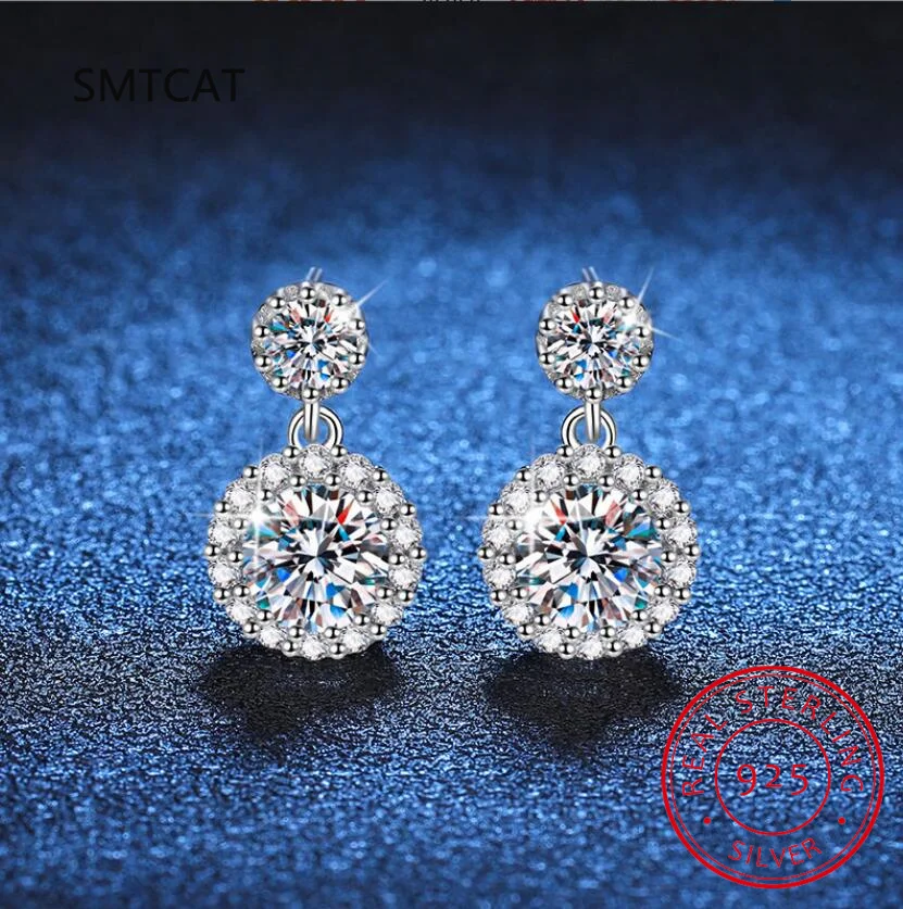 2.6cttw Real D Color 4mm 6.5mm Full Moissanite Pendant Earring For Women S925 Sterling Silver Stud Ear Fine Jewelry