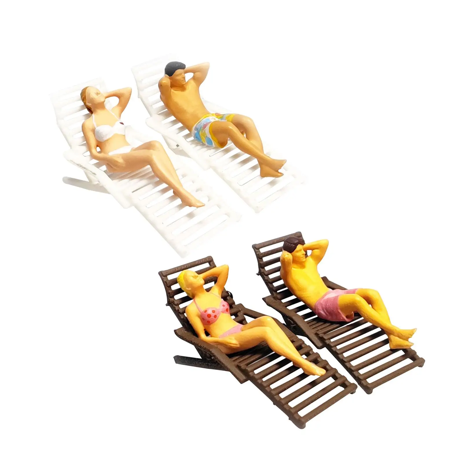 Realistic 1/64 Scale People Figures Set Mini People Model Deck Chair Model